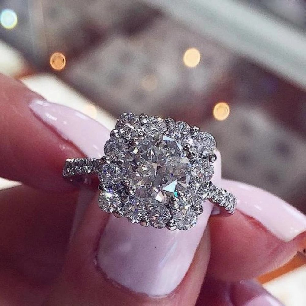 "925 Silver Plated Round Radiant White CZ Noble Spirit Ring, - Picture 3 of 5